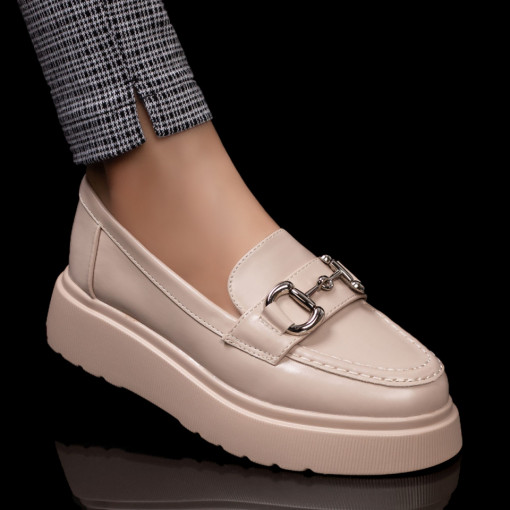 Pantofi casual bej dama cu platforma si aplicatii metalice MOD06254