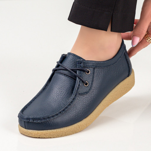 Pantofi casual dama albastri cu siret din Piele naturala MDL03850