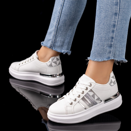 Pantofi casual dama albi cu argintiu MOD09604, 3, modlet.ro