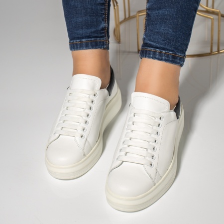 Pantofi casual dama albi cu siret din Piele naturala MOD03628, 4, modlet.ro