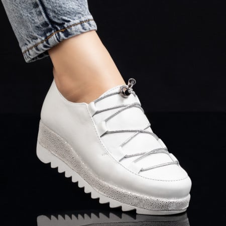 Pantofi casual dama albi din Piele naturala cu talpa groasa ZEF03645