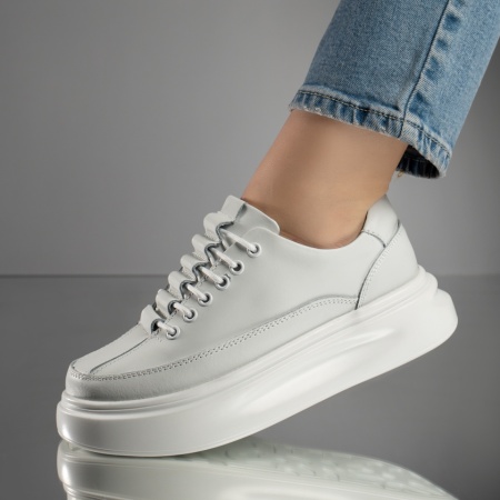 REDUCERI INCALTAMINTE, Pantofi casual dama albi din Piele naturala MOD11702, modlet.ro
