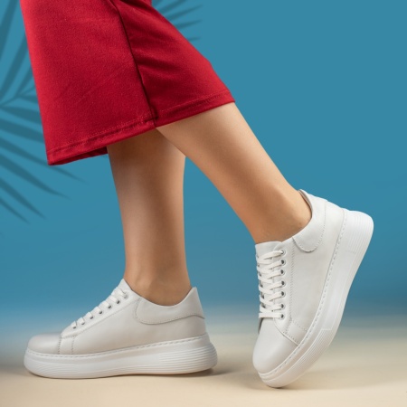 Pantofi casual dama albi din Piele naturala MOD12056, 3, modlet.ro