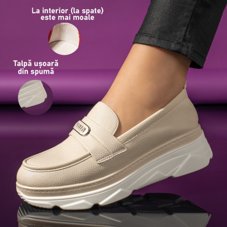 Pantofi casual dama bej cu alb si talpa groasa ZEF10968