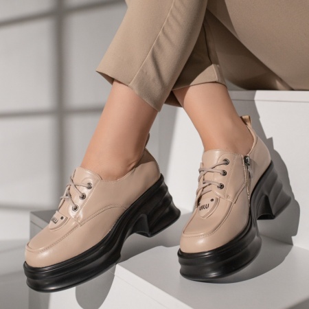 Pantofi dama, Pantofi casual dama bej cu siret si platforma MOD11832, modlet.ro