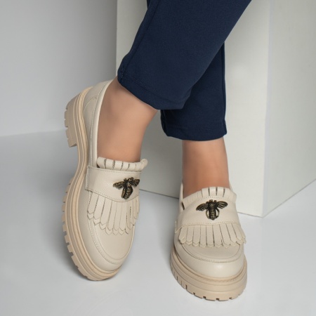 Pantofi casual dama bej din Piele Naturala MOD12211, 3, modlet.ro