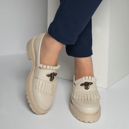 Pantofi casual dama bej din Piele Naturala ZEF12211, 3, zeforia.ro