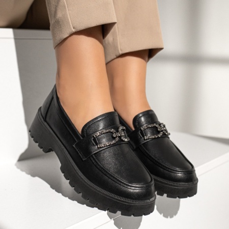 Pantofi casual dama cu accesoriu decorativ negri MOD12988, 3, modlet.ro