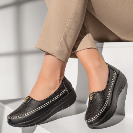 Pantofi casual dama cu accesoriu decorativ negri MOD13085, 2, modlet.ro
