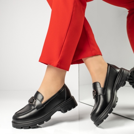 Pantofi casual dama, Pantofi casual dama cu accesoriu decorativ negri MOD13370, modlet.ro