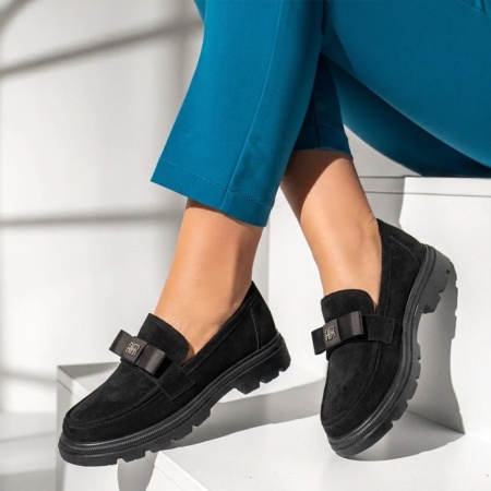 Pantofi casual dama cu accesoriu decorativ negru suede MARA20, 2, modlet.ro