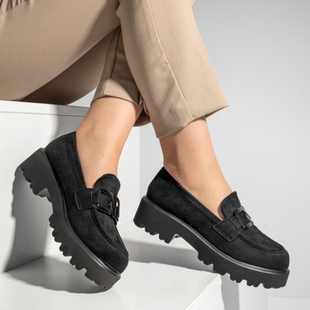 Pantofi casual dama cu accesoriu decorativ negru suede MOD13093, 3, modlet.ro