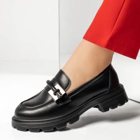 Pantofi casual dama, Pantofi casual dama cu accesoriu metalic negri MOD13369, modlet.ro