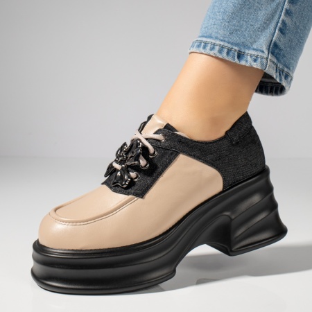 Plateste Jumatate!, Pantofi casual dama cu fermoar si platforma bej MOD12094, modlet.ro