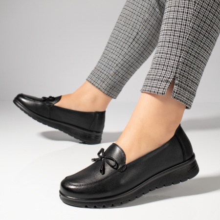 Pantofi casual dama, Pantofi casual dama cu fundita negri din Piele naturala MOD11990, modlet.ro