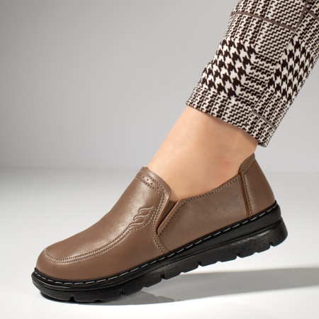 Pantofi casual dama, Pantofi casual dama cu insertie de material elastic maro MOD12984, modlet.ro
