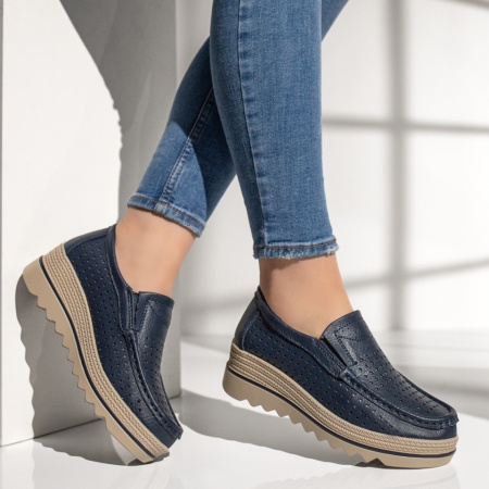 Pantofi casual dama cu perforatii albastri din Piele naturala MOD13102, 3, modlet.ro