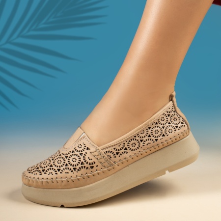 Pantofi casual cu platforma, Pantofi casual dama cu platforma bej din Piele naturala MOD13760, modlet.ro