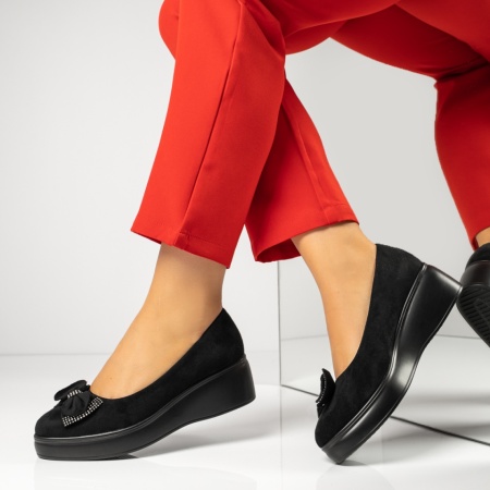 Pantofi casual dama cu platforma negru suede MOD10182