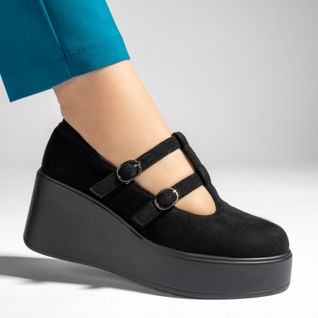 Pantofi casual dama cu platforma si barete negru suede MOD13447, 4, modlet.ro