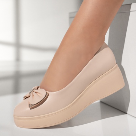 schimbat preturi, Pantofi casual dama cu platforma si fundita bej MOD10182, modlet.ro