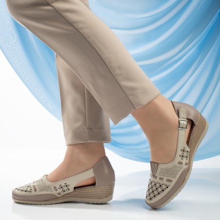 Pantofi casual dama cu platforma si perforatii dama bej MOD13343, 3, modlet.ro