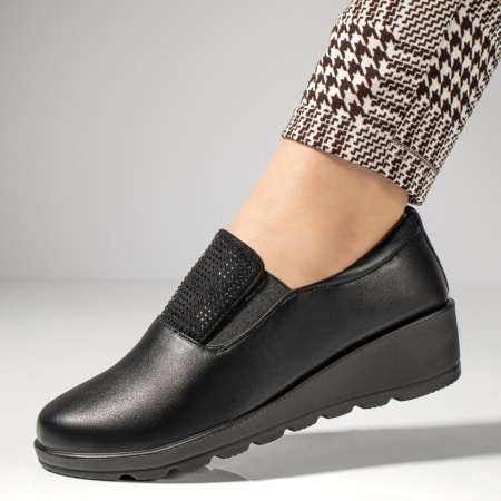Pantofi casual dama, Pantofi casual dama cu platforma si strasuri negri MOD12986, modlet.ro