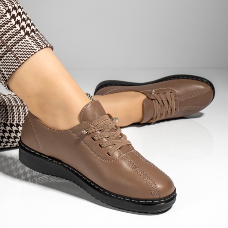 Pantofi casual dama cu siret elastic bej inchis ZEF09982, 4, zeforia.ro