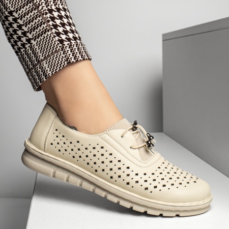 Pantofi casual dama cu siret elastic bej MOD13355, 2, modlet.ro