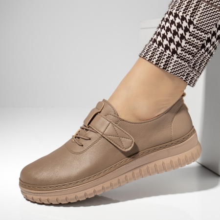 Pantofi casual dama cu siret elastic khaki MOD14222, 2, modlet.ro