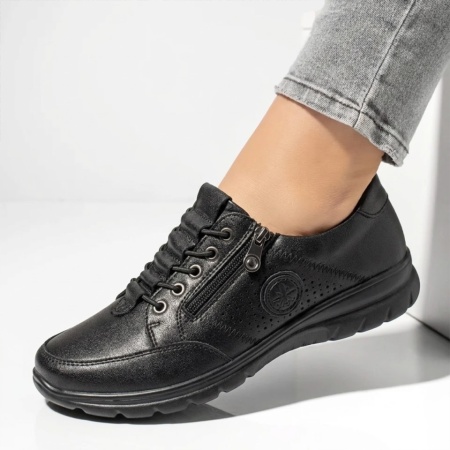 Pantofi casual dama cu siret elastic negri din Piele naturala DORA43, 2, modlet.ro