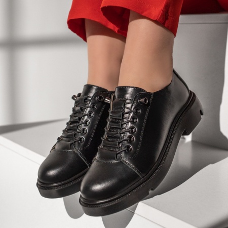 Pantofi casual dama cu siret elastic negri din Piele naturala MOD13150, 2, modlet.ro