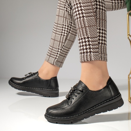 Pantofi casual dama, Pantofi casual dama cu siret elastic negri MOD12982, modlet.ro
