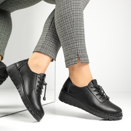 Pantofi casual dama cu siret elastic si platforma negri MOD13051, 4, modlet.ro