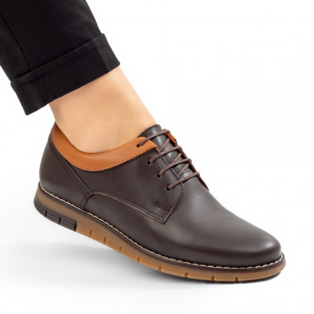 Pantofi casual dama, Pantofi casual dama cu siret maro inchis din Piele naturala MOD10253, modlet.ro