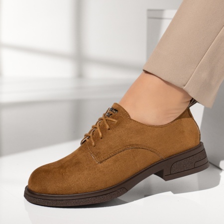 Pantofi casual dama cu siret maro suede IRIS15, 2, modlet.ro