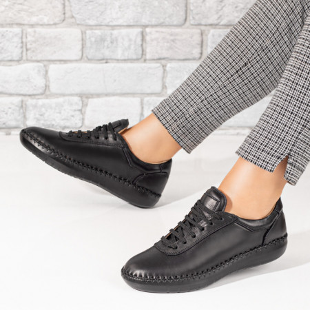 Pantofi casual dama cu siret negri din Piele naturala MOD03629, 3, modlet.ro