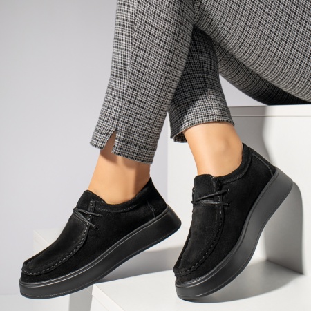 Pantofi casual dama cu siret negru suede din Piele naturala MOD12284, 2, modlet.ro