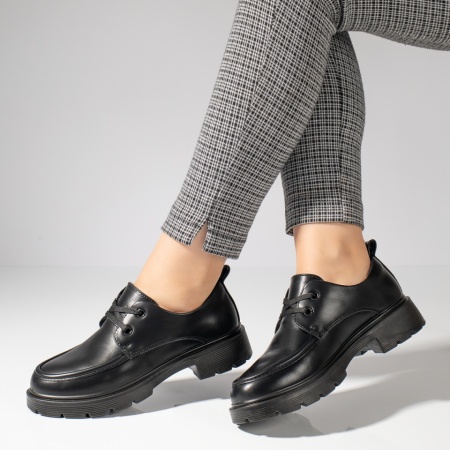 Pantofi casual dama, Pantofi casual dama cu siret si talpa groasa negri MOD11947, modlet.ro