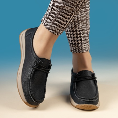 Pantofi casual dama cu siret si talpa joasa negri GINA8, 2, modlet.ro