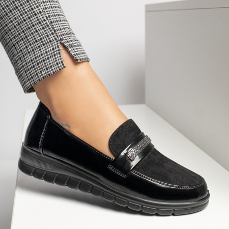 Pantofi dama, Pantofi casual dama cu strasuri aplicate negri suede MOD11935, modlet.ro