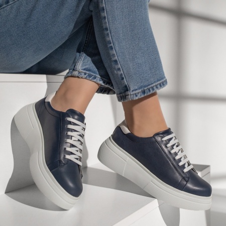 Pantofi casual dama cu talpa groasa albastri din Piele naturala MOD10110, 4, modlet.ro