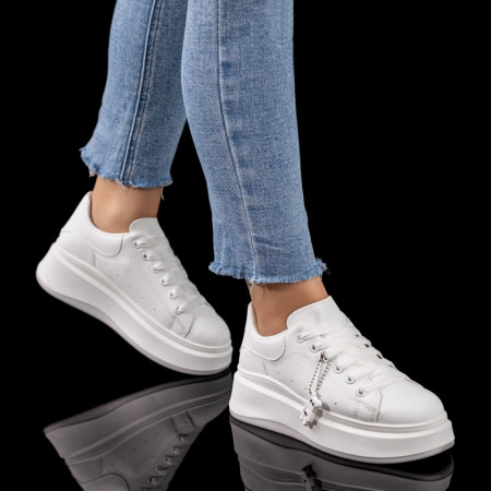 Pantofi casual dama cu talpa groasa albi MOD09606, 3, modlet.ro