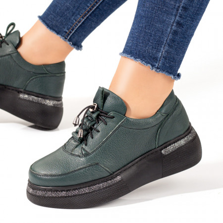 Reduceri incaltaminte dama, Pantofi casual dama cu talpa groasa din Piele naturala verzi ZEF00321 - zeforia.ro