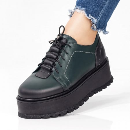 Pantofi casual dama cu talpa groasa din Piele naturala verzi ZEF07972, 2, zeforia.ro