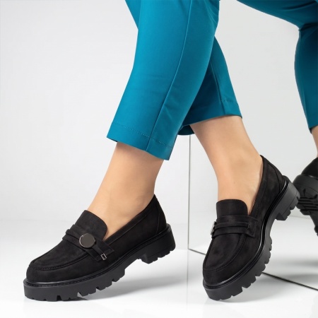 Pantofi casual dama cu talpa groasa, fara siret negru suede ANA79, 2, modlet.ro