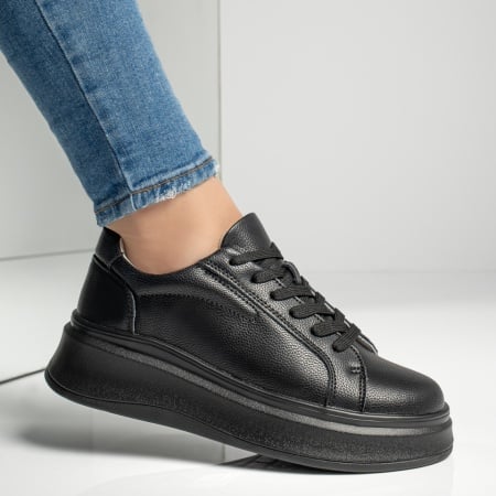 Pantofi casual dama cu talpa groasa negri din Piele naturala ZEF13030, 4, zeforia.ro