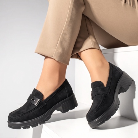 Pantofi casual dama cu talpa groasa negru suede DORA88, 2, modlet.ro