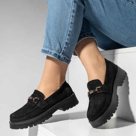 Pantofi casual dama cu talpa groasa negru suede LILI16, 2, modlet.ro