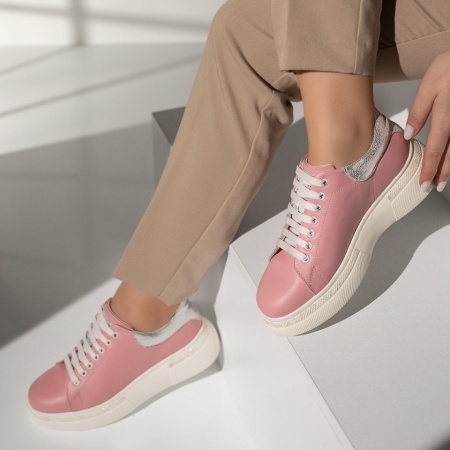 Pantofi casual dama cu talpa groasa roz din Piele naturala MOD08254, 3, modlet.ro